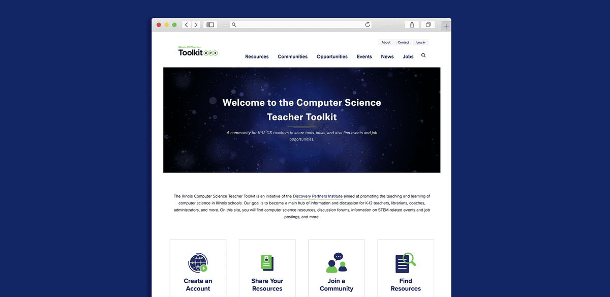 A screenshot of the home page of the Illinois Computer Science Teacher Toolkit.