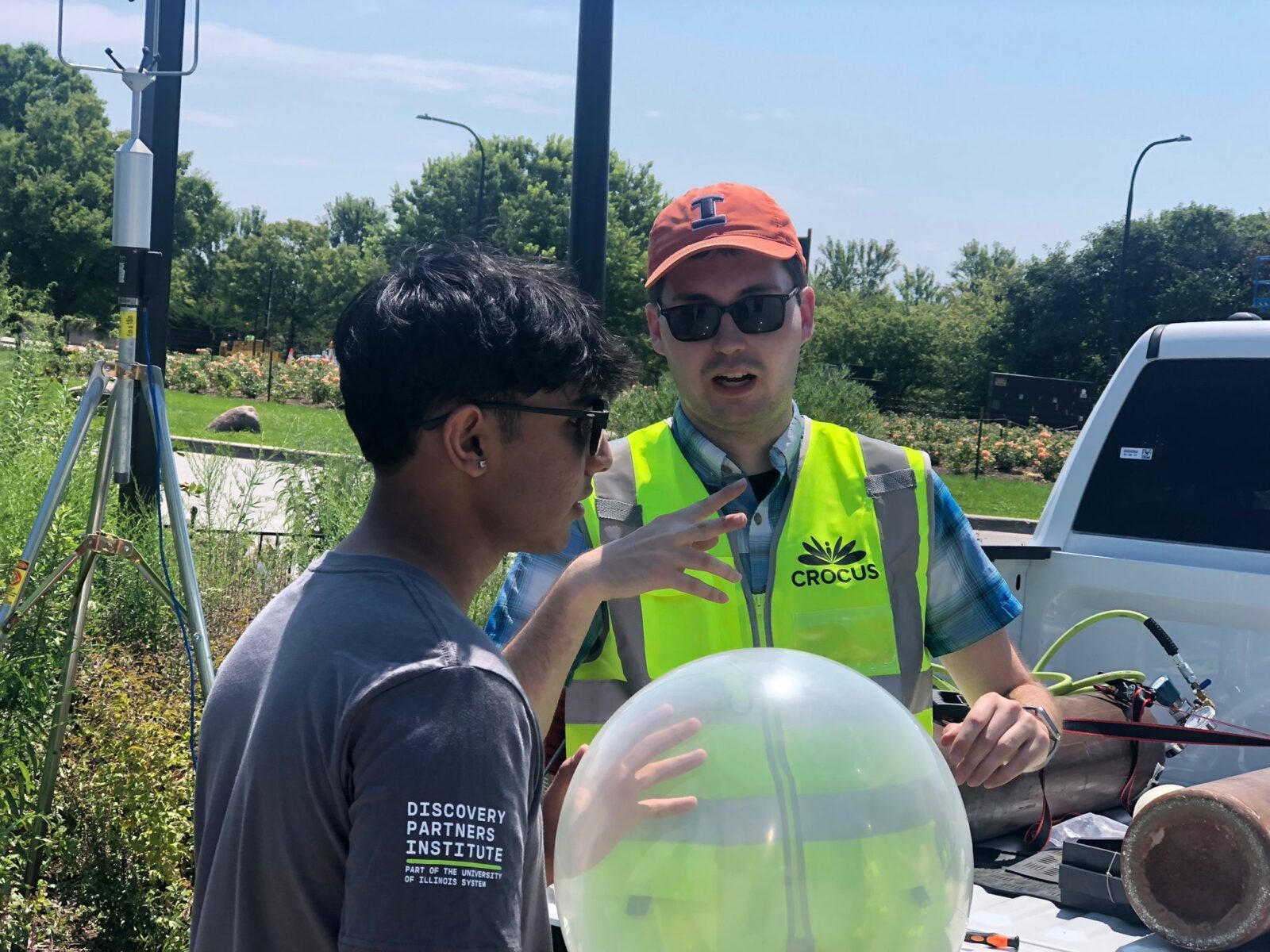 R&D intern Atiksh Rai helps with a CROCUS climate study.