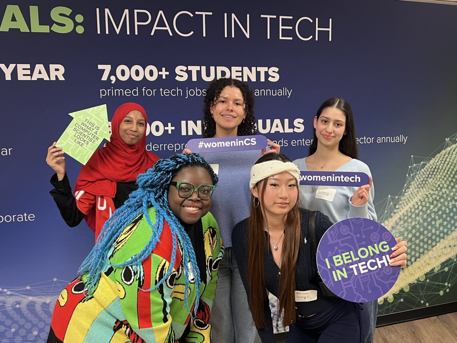 Clockwise from top left: Mena Mohammed, Janaya Comas, Solena Ornelas Pagnucci, Milan Wong, and Ashlyn Sparrow