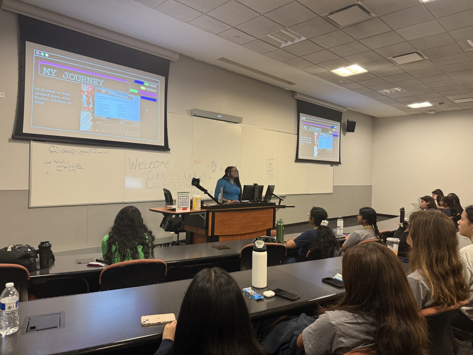 Chenille Lawrence came back to speak to Digital Scholars in 2025” with drawings and words including “hope” and community”